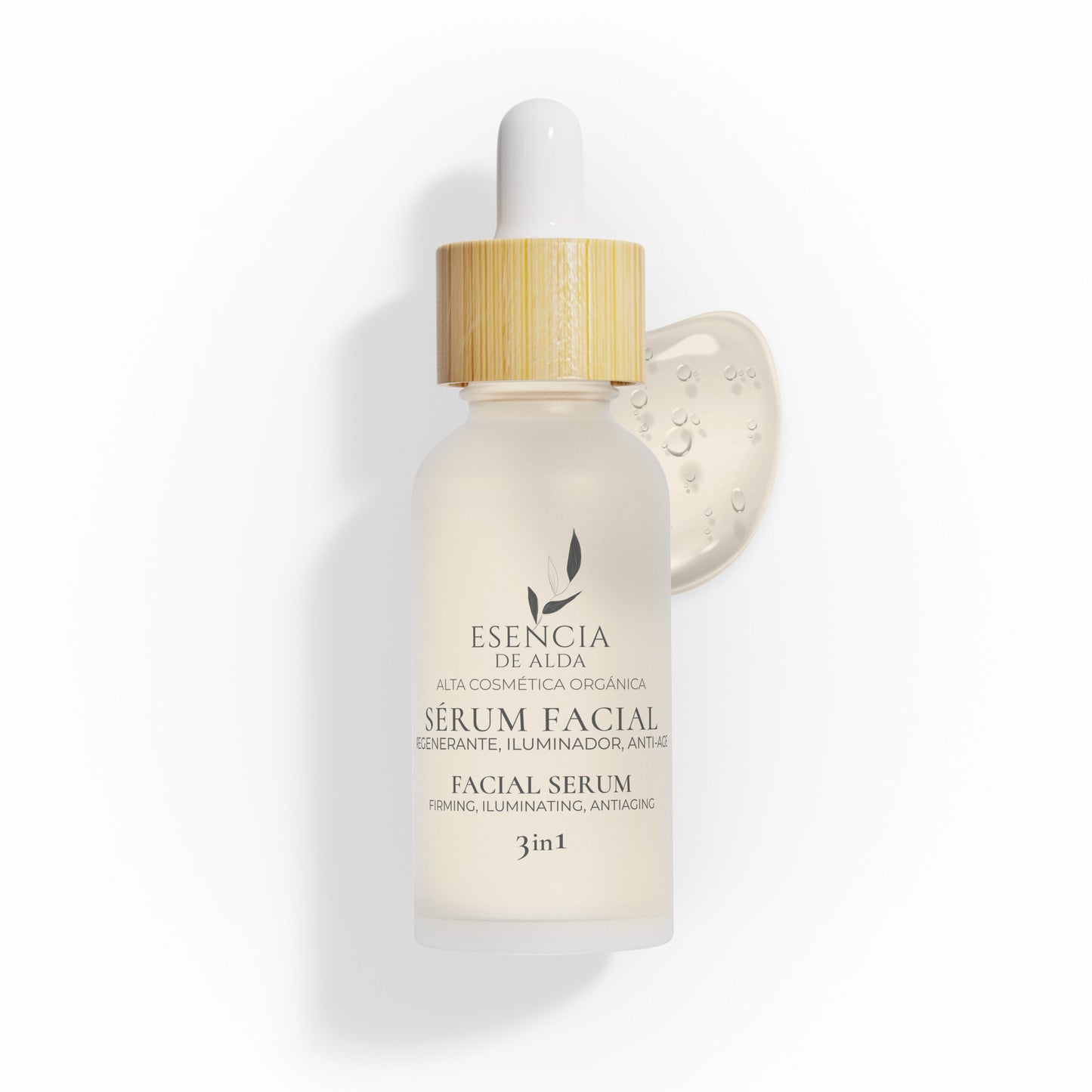 Facial serum bottle with dropper on a white background